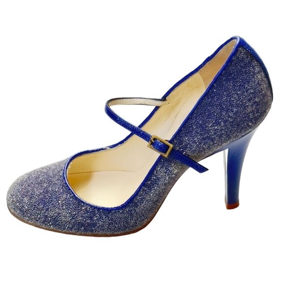 MARC JACOBS Sparkling Blue Mary Jane Patent Leather Stilettos Heels Size 8 - Picture 11 of 12